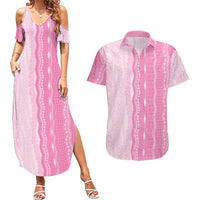 Vintage Pink Hawaiian Traditional Kapa Mix Flowers Lei Couples Matching Summer Maxi Dress and Hawaiian Shirt LT7 Pink - Polynesian Pride