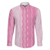 Vintage Pink Hawaiian Traditional Kapa Mix Flowers Lei Family Matching Off The Shoulder Long Sleeve Dress and Hawaiian Shirt LT7 Dad's Shirt - Long Sleeve Pink - Polynesian Pride