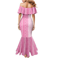 Vintage Pink Hawaiian Traditional Kapa Mix Flowers Lei Mermaid Dress LT7 - Polynesian Pride
