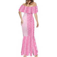Vintage Pink Hawaiian Traditional Kapa Mix Flowers Lei Mermaid Dress LT7 - Polynesian Pride