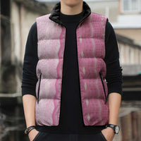 Vintage Pink Hawaiian Traditional Kapa Mix Flowers Lei Sleeveless Puffer Jacket