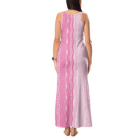 Vintage Pink Hawaiian Traditional Kapa Mix Flowers Lei Tank Maxi Dress LT7 - Polynesian Pride