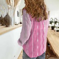Vintage Pink Hawaiian Traditional Kapa Mix Flowers Lei Women Casual Shirt LT7 - Polynesian Pride
