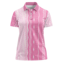 Vintage Pink Hawaiian Traditional Kapa Mix Flowers Lei Women Polo Shirt LT7 Female Pink - Polynesian Pride