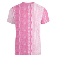 Vintage Pink Hawaiian Traditional Kapa Mix Flowers Lei Women V-Neck T-Shirt LT7 - Polynesian Pride