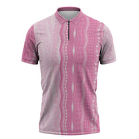 Vintage Pink Hawaiian Traditional Kapa Mix Flowers Lei Zipper Polo Shirt LT7 Pink - Polynesian Pride