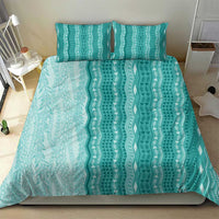 Vintage Teal Hawaiian Traditional Kapa Mix Flowers Lei Bedding Set