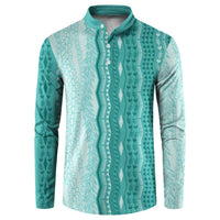 Vintage Teal Hawaiian Traditional Kapa Mix Flowers Lei Button Sweatshirt