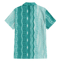 Vintage Teal Hawaiian Traditional Kapa Mix Flowers Lei Family Matching Long Sleeve Bodycon Dress and Hawaiian Shirt LT7 - Polynesian Pride