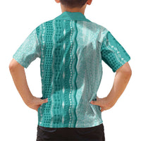 Vintage Teal Hawaiian Traditional Kapa Mix Flowers Lei Family Matching Off Shoulder Maxi Dress and Hawaiian Shirt LT7 - Polynesian Pride