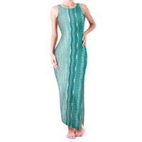 Vintage Teal Hawaiian Traditional Kapa Mix Flowers Lei Family Matching Tank Maxi Dress and Hawaiian Shirt LT7 Mom's Dress Teal - Polynesian Pride