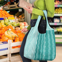 Vintage Teal Hawaiian Traditional Kapa Mix Flowers Lei Grocery Bag