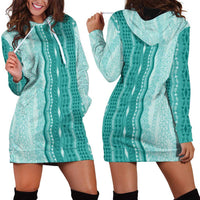 Vintage Teal Hawaiian Traditional Kapa Mix Flowers Lei Hoodie Dress LT7 - Polynesian Pride
