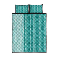 Vintage Teal Hawaiian Traditional Kapa Mix Flowers Lei Quilt Bed Set