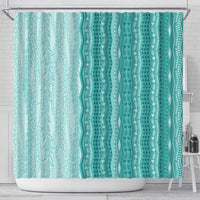 Vintage Teal Hawaiian Traditional Kapa Mix Flowers Lei Shower Curtain