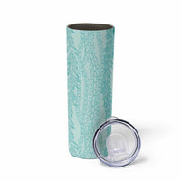 Vintage Teal Hawaiian Traditional Kapa Mix Flowers Lei Skinny Tumbler LT7 - Polynesian Pride