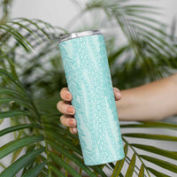 Vintage Teal Hawaiian Traditional Kapa Mix Flowers Lei Skinny Tumbler LT7 - Polynesian Pride