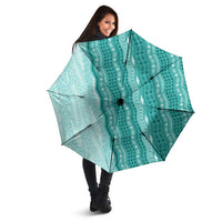 Vintage Teal Hawaiian Traditional Kapa Mix Flowers Lei Umbrella