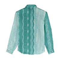 Vintage Teal Hawaiian Traditional Kapa Mix Flowers Lei Women Casual Shirt LT7 - Polynesian Pride
