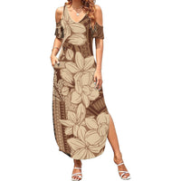 Samoa Women's Day Summer Maxi Dress Tiale Flower Mix Siapo Tapa LT7 Women Beige - Polynesian Pride