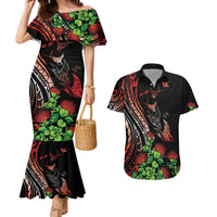 Aloha Hawaii Manta Rays Couples Matching Mermaid Dress and Hawaiian Shirt Red Ohia Lehua LT7 Red - Polynesian Pride