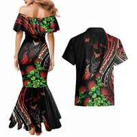 Aloha Hawaii Manta Rays Couples Matching Mermaid Dress and Hawaiian Shirt Red Ohia Lehua LT7 - Polynesian Pride