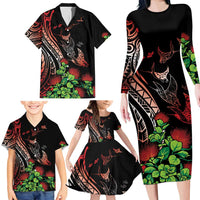 Aloha Hawaii Manta Rays Family Matching Long Sleeve Bodycon Dress and Hawaiian Shirt Red Ohia Lehua LT7 - Polynesian Pride