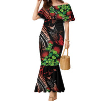 Aloha Hawaii Manta Rays Family Matching Mermaid Dress and Hawaiian Shirt Red Ohia Lehua LT7 Mom's Dress Red - Polynesian Pride