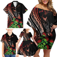 Aloha Hawaii Manta Rays Family Matching Off Shoulder Short Dress and Hawaiian Shirt Red Ohia Lehua LT7 - Polynesian Pride