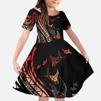 Aloha Hawaii Manta Rays Kid Short Sleeve Dress Red Ohia Lehua