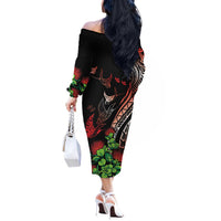 Aloha Hawaii Manta Rays Off The Shoulder Long Sleeve Dress Red Ohia Lehua