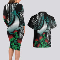 Aloha Hawaii Monk Seal Couples Matching Long Sleeve Bodycon Dress and Hawaiian Shirt Mix Ohia Lehua LT7 - Polynesian Pride