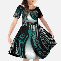 Aloha Hawaii Monk Seal Family Matching Off The Shoulder Long Sleeve Dress and Hawaiian Shirt Mix Ohia Lehua LT7 Daughter's Dress Teal - Polynesian Pride