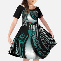 Aloha Hawaii Monk Seal Family Matching Off Shoulder Maxi Dress and Hawaiian Shirt Mix Ohia Lehua LT7 Daughter's Dress Teal - Polynesian Pride