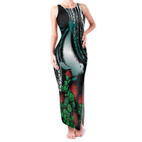 Aloha Hawaii Monk Seal Family Matching Tank Maxi Dress and Hawaiian Shirt Mix Ohia Lehua LT7 Mom's Dress Teal - Polynesian Pride
