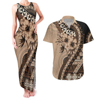 Bula Fiji Couples Matching Tank Maxi Dress and Hawaiian Shirt Mocha Brown Kaivity Masi Tapa LT7 Brown - Polynesian Pride
