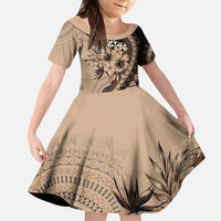 Bula Fiji Family Matching Mermaid Dress and Hawaiian Shirt Mocha Brown Kaivity Masi Tapa LT7 Daughter's Dress Brown - Polynesian Pride