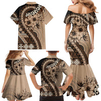 Bula Fiji Family Matching Mermaid Dress and Hawaiian Shirt Mocha Brown Kaivity Masi Tapa LT7 - Polynesian Pride