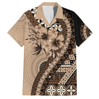 Bula Fiji Family Matching Summer Maxi Dress and Hawaiian Shirt Mocha Brown Kaivity Masi Tapa LT7 Dad's Shirt - Short Sleeve Brown - Polynesian Pride