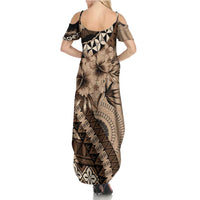 Bula Fiji Family Matching Summer Maxi Dress and Hawaiian Shirt Mocha Brown Kaivity Masi Tapa LT7 - Polynesian Pride