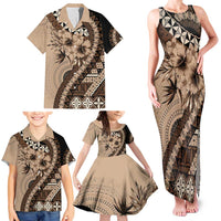 Bula Fiji Family Matching Tank Maxi Dress and Hawaiian Shirt Mocha Brown Kaivity Masi Tapa LT7 - Polynesian Pride