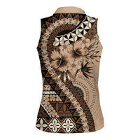 Bula Fiji Women Sleeveless Polo Shirt Mocha Brown Kaivity Masi Tapa LT7 - Polynesian Pride