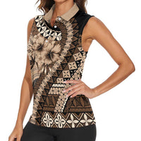 Bula Fiji Women Sleeveless Polo Shirt Mocha Brown Kaivity Masi Tapa LT7 - Polynesian Pride