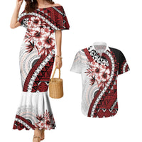 Bula Fiji Couples Matching Mermaid Dress and Hawaiian Shirt White Kaivity Masi Tapa LT7 White - Polynesian Pride