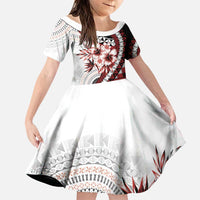 Bula Fiji Family Matching Puletasi and Hawaiian Shirt White Kaivity Masi Tapa LT7 Daughter's Dress White - Polynesian Pride