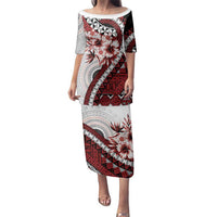 Bula Fiji Family Matching Puletasi and Hawaiian Shirt White Kaivity Masi Tapa LT7 Mom's Dress White - Polynesian Pride