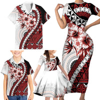 Bula Fiji Family Matching Short Sleeve Bodycon Dress and Hawaiian Shirt White Kaivity Masi Tapa LT7 - Polynesian Pride