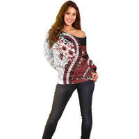 Bula Fiji Off Shoulder Sweater White Kaivity Masi Tapa