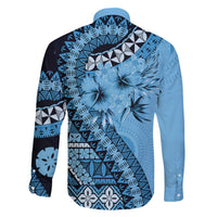 Bula Fiji Family Matching Off The Shoulder Long Sleeve Dress and Hawaiian Shirt Turquoise Kaivity Masi Tapa LT7 - Polynesian Pride