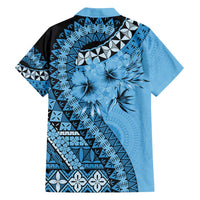 Bula Fiji Family Matching Off Shoulder Maxi Dress and Hawaiian Shirt Turquoise Kaivity Masi Tapa LT7 - Polynesian Pride